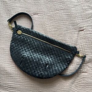Clare V Blue Crossbody Bag with Woven Texture and Zipper Closure